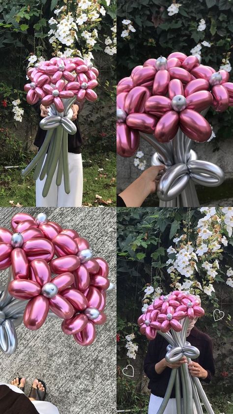 Ballon Flower Bouquet, Bouquet Balon, Bucket Balon, Balloon Flower Bouquet, Flower Balloons Diy, Balloon Bouquet Diy, Girly Birthday Party, Personalised Gifts Diy, Gift Bouquet