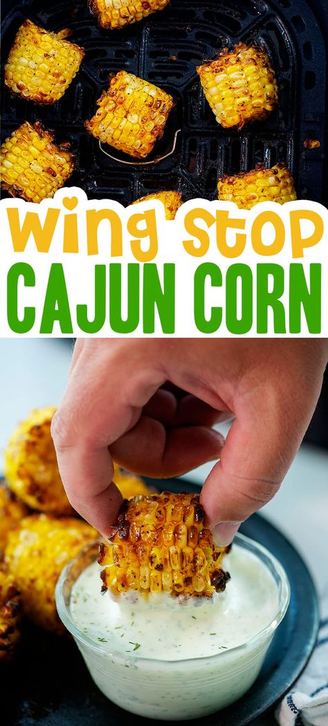 Cajun Corn Wingstop, Copycat Wing Stop Corn, Homemade Cajun Fries, Wingstop Corn On The Cob, Wingstop Cajun Fried Corn Recipe, Wing Stop Fry Seasoning, Sides Dishes For Chicken Wings, Copycat Wingstop Cajun Fried Corn, Cajun Corn On The Cob Wingstop