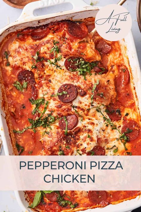 This Pepperoni Pizza Chicken recipe is the best of both worlds, chicken and pizza! This comfort food dish comes together in under an hour and is sure to be requested by the whole family often! Baked Pizza Chicken, Pepperoni Pizza Chicken Bake, Pepperoni Chicken Bake, Pepperoni Stuffed Chicken, Chicken Pizza Casserole, Chicken Breast Pizza, Pepperoni Pizza Chicken, Pizza Chicken Bake, Chicken Pepperoni