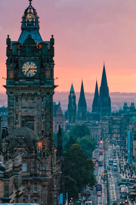 Princes Street with Balmoral Hotel Clock, Edinburgh, Scotland Balmoral Hotel Edinburgh, Pretty Architecture, Scotland History, Bookmark Ideas, Evening Light, Irish Sea, Scotland Uk, England And Scotland, Edinburgh Scotland