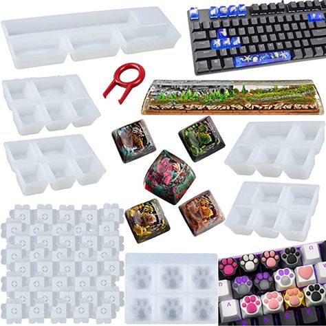 Amazon.com: Keycaps Epoxy Resin Casting Molds Set for Mechanical Gaming Keyboard Polymer Clay Crafts 6 Silicone Trays with Key Puller: Kitchen & Dining Keyboard Caps, How To Make Resin, Resin Creations, Silicone Tray, Mold Release, Resin Clay, Casting Resin Molds, Resin Projects, Gaming Keyboard