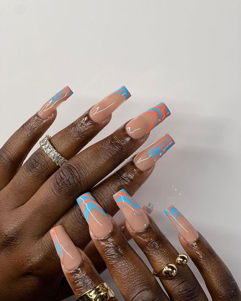 Orange And Blue Nails, Luv Nails, Orange Nail Designs, Graduation Rings, Diy Acrylic Nails, Stylish Nails Designs, Blue Nail Designs, Future Outfit, Orange Nails