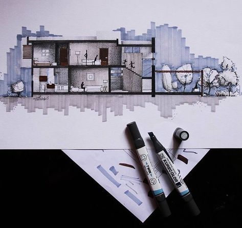 Разрез Portfolio D'architecture, Sketchbook Architecture, Sketch Landscape, Texture Architecture, Tree Photoshop, Architecture Drawing Presentation, Textures Architecture, Henning Larsen, Photoshop Watercolor