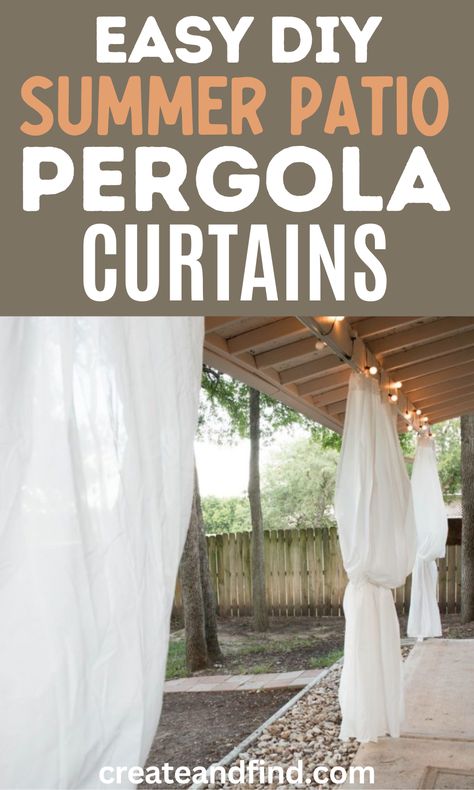 DIY patio pergola curtains. Pergola Curtains Outdoor Diy, Pergola Curtains Ideas, Easy Diy Pergola, Pergola With Curtains, Patio Pergola Ideas, Inexpensive Curtains, Outside Curtains, Outdoor Drapes, Outdoor Curtains For Patio