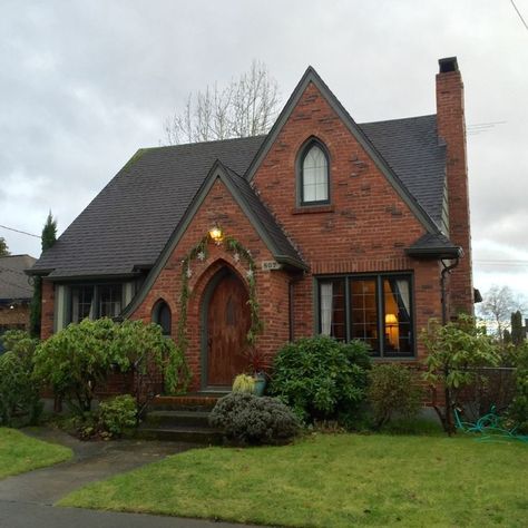 1940's brick english tudor house - Yahoo Image Search Results Tudor Exterior, Brick Tudor, Arched Doorway, Brick Cottage, Tudor Cottage, Dark Trim, Tudor Revival, House Cottage, Tudor Style Homes