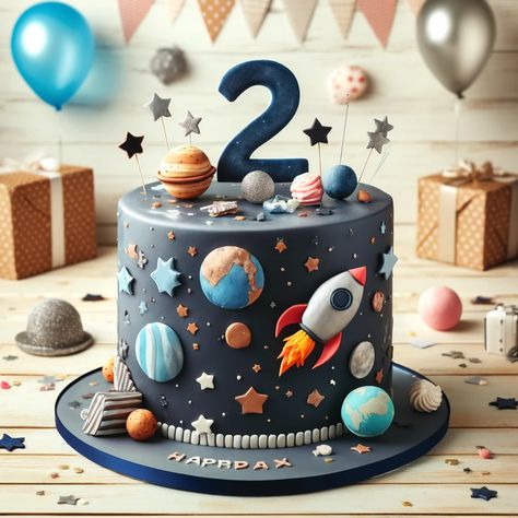 2 Year Birthday Cake Ideas Delightful Designs for Your Little One’s Special Day (7) Space Theme Cakes, Astronaut Theme Cake, Astronaut Birthday Cake, Space Themed Cake, Astronaut Cake, Alien Cake, Rocket Cake, Kue Macaroon, Planet Cake