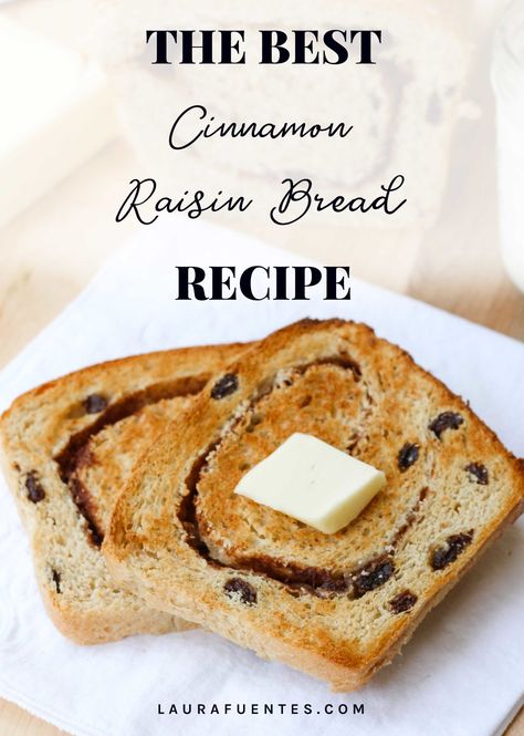 Every slice of this cinnamon raisin bread recipe is laced with plump raisins and the perfect cinnamon swirl. Cinnamon Bread Machine, Raisin Bread Recipe, Cinnamon Swirl Bread Recipe, Cinnamon Raisin Bread Recipe, Swirl Bread Recipe, Cinnamon Bread Recipe, Diy Cinnamon, Cinnamon Roll Bread, Raisin Recipes