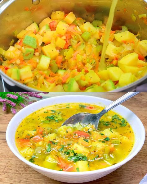 Stomach-Soothing Healing Vegetable Soup - Greenku Recipes Gut Healing Vegetable Soup, Healing Vegetable Soup, Healthy Chicken Vegetable Soup Recipes, California Vegetable Soup, Upset Stomach Soup, Country Vegetable Soup, Stomach Soothing Soup, Bean Vegetable Soup, Broth Based Soup Recipes