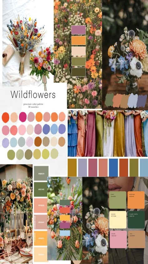 Wedding Theme Color Schemes, Wildflower Wedding Theme, Wedding Color Pallet, May Weddings, Wedding Theme Colors, Dream Wedding Ideas Dresses, Future Wedding Plans, Theme Color, Garden Party Wedding