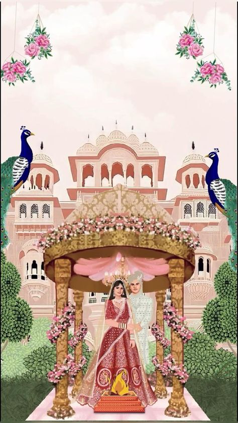 Baraat Invitation, Creative Wedding Invitations Design, Digital Wedding Card, Wedding Illustration Card, Indian Invitation Cards, Indian Invitations, Hindu Wedding Invitation Cards, Digital Wedding Invitations Design, Wedding Card Design Indian