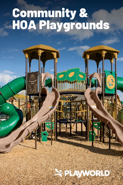 In addition to parks and schools, we often work with HOAs and apartment complexes to help build playgrounds that will really WOW residents and attract new families to the community! 🏘�️ Community Park Design, Neighborhood Playground, Community Playground, Katy Trail, Playground Set, Bank Check, Preschool Age, Playground Design, Twin Falls