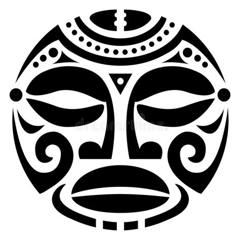 Polynesian Maori face tattoo vector pattern, Hawaiian man or woman tribal design. Hawaiian geometric face black and white - ethnic background vector illustration Polynesian Mask Tattoo, Circle Polynesian Tattoo Design, Face Tattoo Drawing, 808 Tattoo, Hawaiian Man, Maori Face Tattoo, Face Black And White, Simple Face Drawing, Tiki Tattoo