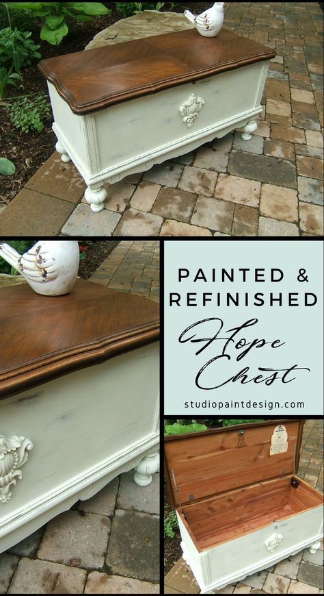 Blanket Chest Ideas, Refinish Hope Chest, Cedar Chest Makeover, Vintage Cedar Chest, Hope Chest Makeover, Small Home Decoration, Cedar Chest Redo, Painted Cedar Chest, Chest Makeover