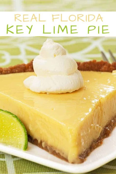 Florida Key Lime Pie (aka the easiest pie you’ll ever make) is a simple custard pie made with sweetened condensed milk, lime juice, and egg yolks and baked in a graham cracker crust. Despite the minimal ingredient list, it has a bold and tangy lime flavor and creamy consistency that can’t be beat! #keylimepie #dessert #pie #recipe #mygourmetconnection Florida Key Lime Pie Recipe, Key Lime Recipes, Key Lime Desserts, Easy Custard, Citrus Desserts, Homemade Graham Cracker Crust, Lime Desserts, Keylime Pie Recipe, Homemade Graham Crackers