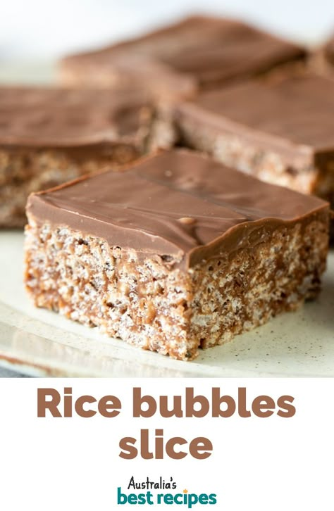 Rice Bubble Biscuits, Chocolate Rice Bubble Slice, Rice Bubbles Recipes, Rice Cookies Recipes, Quick And Easy Slice Recipes, Condensed Milk Slice Recipes, Easy Slices No Bake, Gluten Free Slice, Easy Slice Recipes