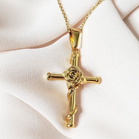 All 3 layers are included as pictured. MATERIAL: 24K gold plating; stainless steel ✔ Non Tarnish ✔ Hypoallergenic COLOR: gold CHAIN: 14 inches, 16 inches, and 18 inches unless otherwise requested Gold Cross Necklace For Women, Cross Necklace For Women, Expensive Jewelry Luxury, Jewelry Accessories Ideas, Gold Cross Necklace, Expensive Jewelry, Medallion Necklace, Stacked Jewelry, Jewelry Lookbook