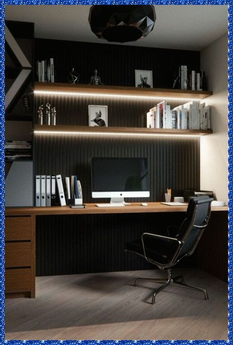 Dark Home Office, Mens Home Office, Home Office Dark, Home Office For Man, Modern Home Offices, Minimalist Home Office, Home Studio Setup, Man Office, Small Home Offices