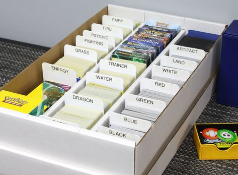 What size of card box do you need to store your card collection? BCW offers card boxes with one to five rows. Trading Cards Storage Ideas, Tcg Storage Diy, Pokemon Card Storage Diy, Organizing Pokemon Cards, Pokemon Cards Organization, How To Organize Pokemon Cards, Organize Pokemon Cards, Pokemon Card Organization Ideas, Pokemon Card Organization