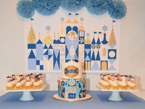 It's a Small World 1st Birthday Party | CatchMyParty.com Small World Cake, Small World Birthday Party, Mission Prep, Its A Small World, It’s A Small World, Disneyland Birthday, Unique Party Themes, Second Birthday Ideas, Disney Baby Shower