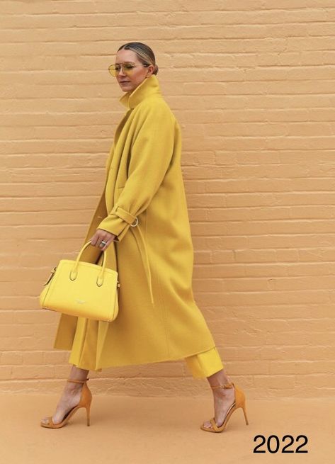 Blair Adiebee, Yellow Coat Outfit Winter, Yellow Winter Outfits, Yellow Monochromatic Outfit, Yellow Monochrome Outfit, 60 Degree Weather Outfit, Monochromatic Fashion, Atlantic Pacific, Yellow Coat