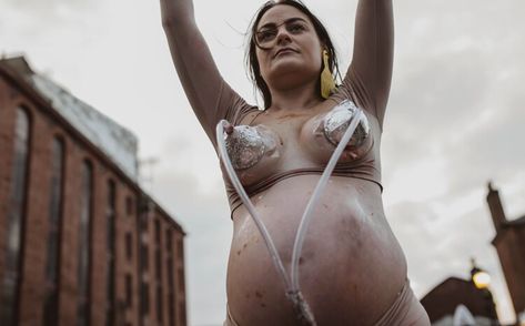 ‘I’m 9 Months Pregnant And Was “Milked” In A Dairy Art Installation - Here’s Why’ Pregnant Woman Art, Four Months Pregnant, Dairy Art, Pregnant Art, 2 Months Pregnant, Tate Liverpool, The Female Reproductive System, Mother Dairy, London In October