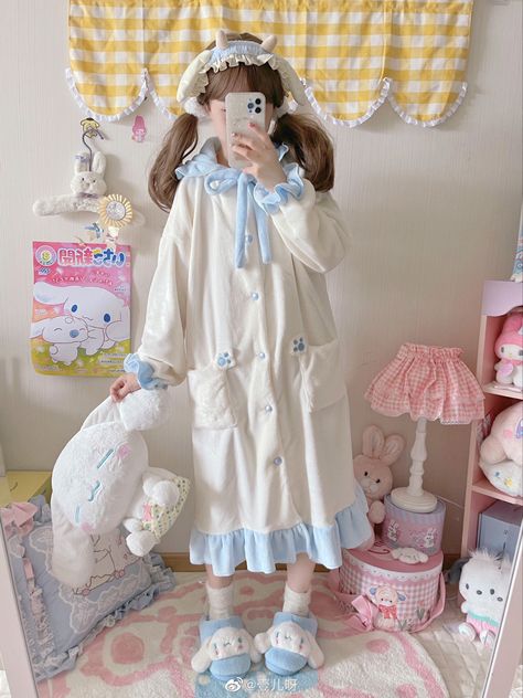 Sleepcore Outfit, Sleepy Aesthetic Outfit, Sleepycore Outfits, Sleepy Clothes, Kawaii Pjs, Kawaii Sleepwear, Cute Pijamas, Pajama Ideas, Bunny Pajamas