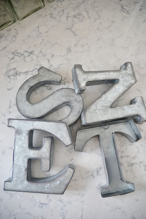 DIY Metal Letter Industrial Kitchen Sign - Liz Marie Blog Metal Letters Decor Ideas, Metal Letter Signs, How To Make Metal, Home Command Center, Rustic Letters, Cardboard Letters, Monogram Wall Art, Liz Marie, Liz Marie Blog