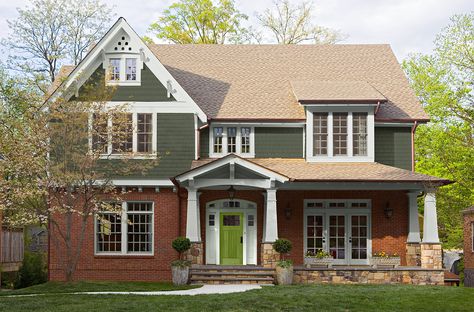 “Choosing the color of your siding can have an impact not only on how you feel about your home, but on its value, too.” Green Vinyl Siding, Red House Exterior, Vinyl Siding House, Green Exterior House Colors, Green Siding, Exterior Color Combinations, Color Combinations Home, Green Shutters, Siding Colors