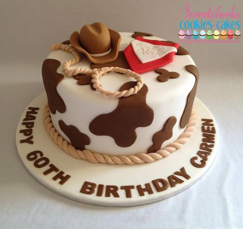 Cowboy cake Country Theme Cupcakes, Western Theme Cake Ideas, Cowboy Bday Cake, Country Theme Birthday Cake, Cowboy Theme Birthday Cake, Cowboy Cakes For Men, Country Themed Cake, First Rodeo Birthday Cake Boy, Brown Cow Print Cake