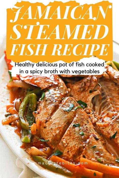 I make it a habit of spicing the fish before adding to the pot- you can do it minutes to an hour ahead or even marinate the fish overnight. Not a requirement but makes it tastier, if you are pressed for time then ignore this. More steamed fish Jamaican, Caribbean recipes at immaculatebites. Steam Fish Recipe, Jamaican Steamed Fish, Steamed Fish Recipes, Spicy Broth, Steam Fish, Jamaican Dishes, Steamed Fish, Fish Recipes Healthy, Fish Recipe