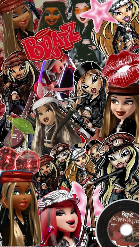 Bratz rock angelz, bratz aesthetic, y2k, rock aesthetic, bratz vibes, y2k aesthetic Y2k Aesthetic Bratz, Bratz Rock Angelz Wallpaper, Y2k Rock Aesthetic, Rock Angels Bratz, Pink Bratz Aesthetic, Bratz Lockscreen, Brat Core, Bratz Room, Pink Bratz