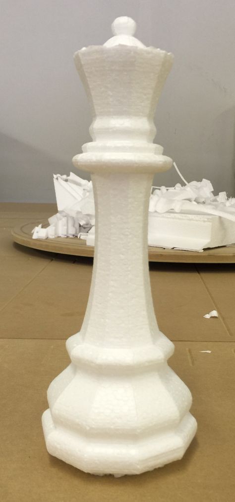 Chess piece made from EPS Foam on a Hot Wire Cutter and spindle.  @VFXFoam… Polyfoam Craft, Foam Carving Sculpture, Foam Carving Ideas, Foam Sculpture Ideas, Thermacol Art And Craft, Foam Art Projects, Styrofoam Sculpture, Diy Styrofoam Crafts, Foam Decor