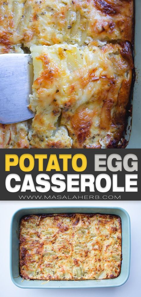 Easy Potato Casserole, Potato Egg Bake, Breakfast Baked Potatoes, Potato Egg Casserole, Potato And Egg Breakfast, Cheese Potato Casserole, Egg And Cheese Casserole, Vegetarian Breakfast Casserole, Baked Breakfast Casserole