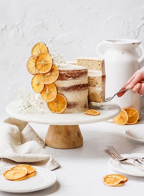 Orange Cardamom Cake, Orange Layer Cake, Orange Cardamom, Cardamom Cake, Layer Cake Recipes, Dried Lemon, Gateaux Cake, Dried Orange Slices, Rustic Cake