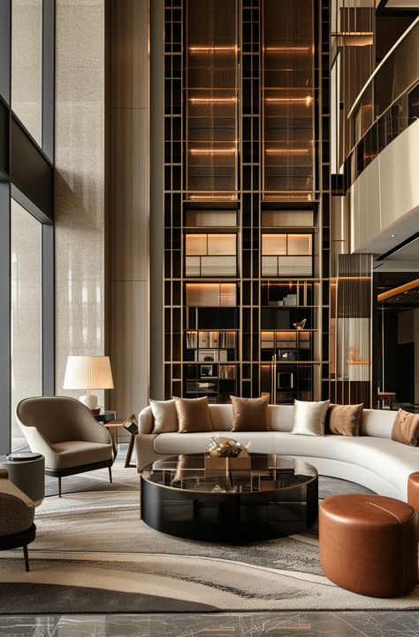 Condo Lobby Design, Hotel Lobby Lounge, Modern Lobby, Luxury Living Room Inspiration, Double Height Living Room, Luxury Hotels Lobby, Lobby Interior Design, Hotel Lounge, Lobby Interior