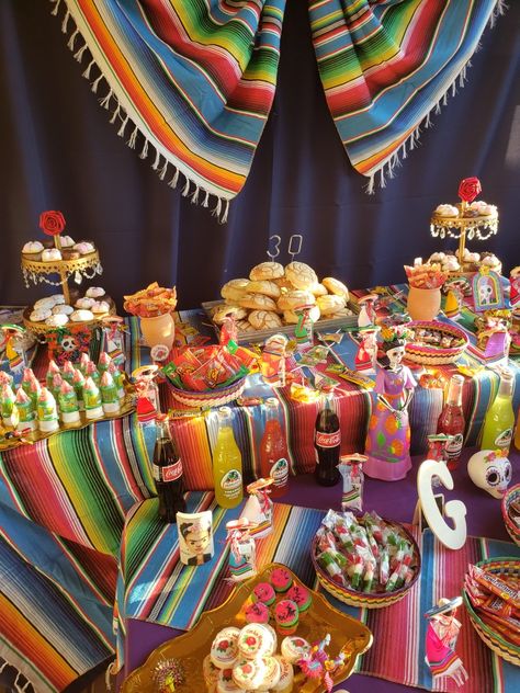 Texmex Party Decorations, Mexican 80th Birthday Party, Mexican Party Treats Table, Mexican Party Treats, Cantina Theme Party, Mexican Desert Tables, Mexican Candy Table Ideas Parties, Mexican Snacks Table Party Ideas, Mexican Theme Dessert Table