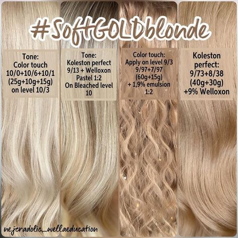 Sandy Blonde Hair Formula Wella, Colour Touch Wella Blondes, Honey Blonde Wella Formula, All Nutrient Hair Color Formulas, Colour Touch Formulas, Buttery Blonde Hair Formula, Wella Colour Touch Formula, Golden Platinum Blonde Hair, Beige Blonde Hair Formula