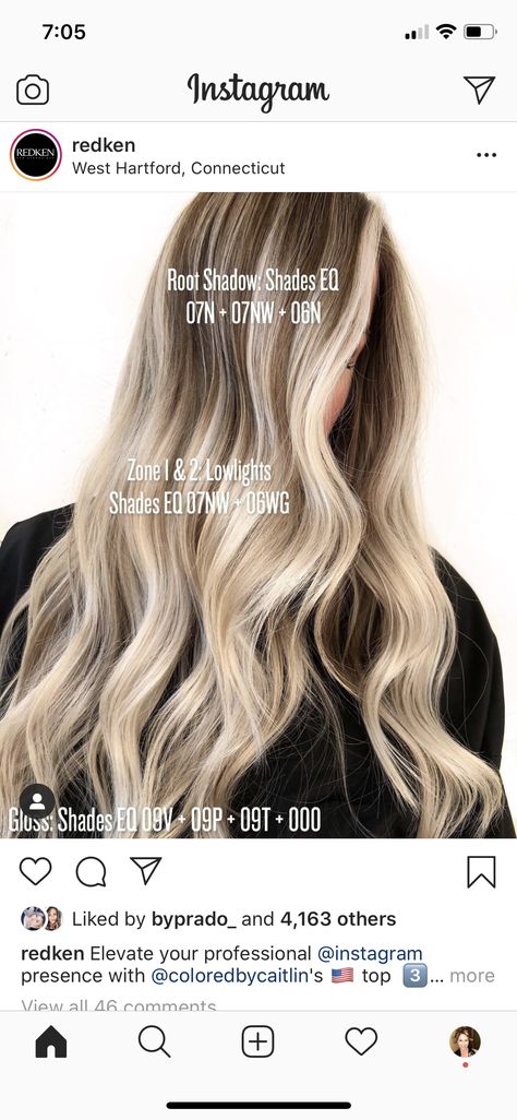 Lowlight Color Formula, Dimensional Blonde Redken, Highlight Lowlight Formula, Solid Blonde To Dimensional, Ash Lowlights On Blonde Hair Formula, Low Light Colors For Blondes, Redken Shades Lowlight Formula, Blonde Lowlight Formula Redken, Shades Eq Toner Formulas Shadow Root