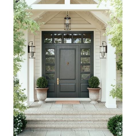 Troy Burbank 3 Light Wall Sconce | Wayfair Porch Extension, Black Front Door, Front Door Lighting, Detail Drawing, Black Front Doors, Outdoor Hanging Lanterns, Casa Exterior, Troy Lighting, Rustic Outdoor