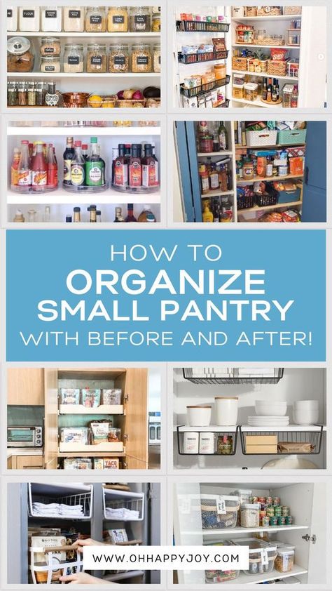 Small Pantry Organization Ideas - Is it time to organize your pantry? Get ideas on how to organize your small pantry with plenty of storage and how to use shelves drawers and corner space. Get Before and after small pantry organization pictures and learn how you can DIY with the best pantry organizing products! Declutter with easy pantry organization ideas! Cabinet Pantry Organization Ideas, Pantry Zones Organization, How To Organize Small Pantry, How To Organize A Small Pantry, Garage Pantry Organization Ideas, Organizing Small Pantry, Apartment Pantry Organization Ideas, How To Organize Pantry, Small Pantry Storage Ideas