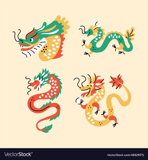 Cartoon Chinese Dragon, Dragon Illustration Design, Chinese Illustration Art, Dragon Cartoon Cute, Cute Dragon Illustration, Dragon Illustration Art, Asian Dragon Art, Chinese Dragon Illustration, Paw Illustration