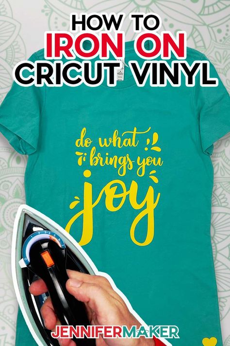 Learn how to iron on Cricut vinyl with a home iron to create custom t-shirts and other projects without a fancy heat press! Cricket Iron On Projects, How To Do Iron On Vinyl With Cricut, How To Cricut Iron On Vinyl, Iron On Vinyl Cricut T Shirts Ideas, Cricut Iron On Tutorial, Cricut Projects Vinyl T Shirts, Iron On Vinyl Projects, Iron On Vinyl Cricut, Iron On Projects