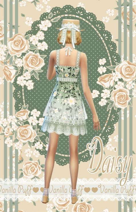 Vanilla Puff Original Sets ♡ DAISY ♡ Vanilla Puff Sims 4 Original Mesh Set – @vanillapuffcc on Tumblr Sims 4 Cc Gardener Outfit, Sims 4 Cc Babydoll Dress, Sims 4 Cc Floral Dress, Sims 4 Cc Flower Dress, Sims 4 Cottage Clothes, Sims 4 Babydoll Dress, Sims Cottage Core Cc, Sims 4 Cottagecore Cc Clothes, Sims 4 Summer Dress