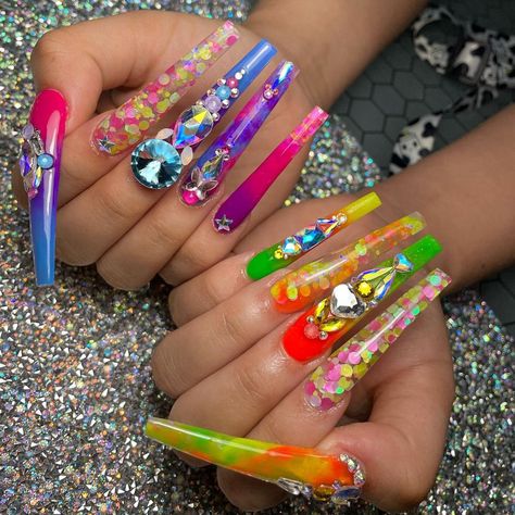 Instagram post by Nails💅🏻 • Apr 18, 2021 at 9:09pm UTC 5xl Nails, Crazy Acrylic Nails, Rainbow Nails Design, Rainbow Nail, Nail Bags, Sunflower Nails, Nail Blue, Transparent Nails, Nail Design Inspiration