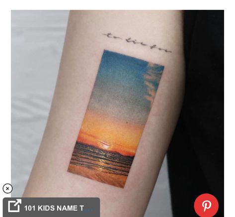 Sunset Tattoo Ideas, Beach Sunset Tattoo, Tattoos Beach, Sunset Tattoo, Sunset Tattoos, Palm Tattoos, Water Tattoo, Ocean Tattoos, Full Back Tattoos