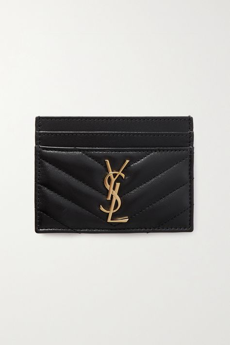 SAINT LAURENT's cardholder has been crafted in Italy from chevron matelassé leather and adorned with a glossy 'YSL' plaque. Part of the brand's 'Cassandre' collection, it's fitted with four card slots for easy access to your most-used. Ysl Card Holder, Ysl Purse, Ysl Wallet, Leather Cardholder, Branded Wallets, Cute Wallets, What In My Bag, Dream Gift, Luxury Wallet