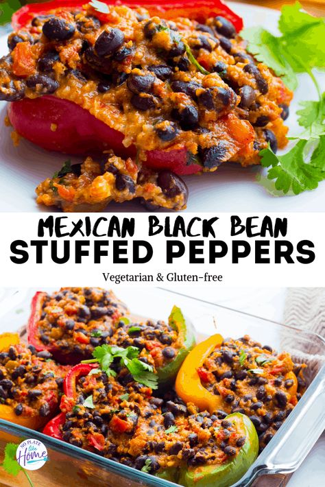 Cauliflower Rice Cheese, Black Bean Stuffed Peppers, Bean Stuffed Peppers, Mexican Black Beans, Stuffed Peppers With Rice, Vegan Stuffed Peppers, Vegetarian Stuffed Peppers, Taco Stuffed Peppers, Vegetarian Mexican