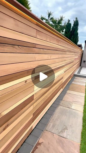 Cedar Fencing Ideas, Cedar Fence Ideas, Cedar Slatted Fence, Cedar Stay Fence Ideas, Cedar Plank Fence, Cedar Stay Fence, Decking Fence, Small Front Gardens, Cedar Cladding