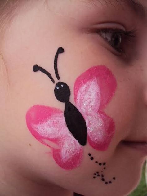 Face Paint Easy Butterfly, Easy Cheek Face Painting Ideas, Spring Facepainting Ideas, Side Eye Face Paint, Simple Easter Face Painting Ideas, Very Easy Face Painting For Kids, Valentine Face Painting For Kids, Easy Face Painting For Beginners, Basic Face Painting For Kids