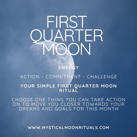 1st Quarter Moon Ritual, First Quarter Moon Ritual, Quarter Moon Ritual, First Quarter Moon, Spiritual Girl, Quarter Moon, Aura Reading, Moon Energy, Moon Spells